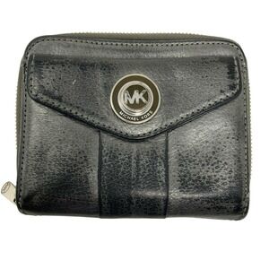 Michael Kors Pewter Patina Metallic Pebbled Leather Compact Bifold Zip Wallet